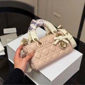 Dior Pink Quilted Mini Top-Handle Bag with Gold Hardware